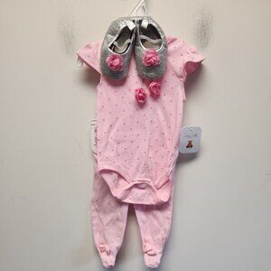 Rene Rofe~ 3 Piece Baby Girl outfit Shoes Pants  ~Pink~ 3-6 ~NWT